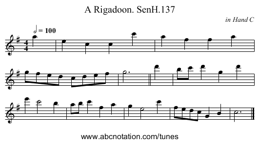 Rigadoon. SenH.137, A - staff notation