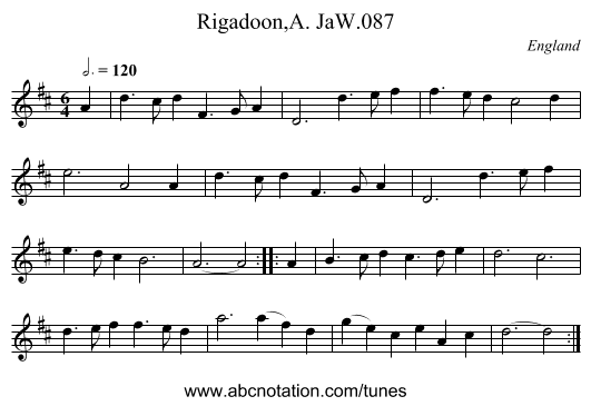 Rigadoon,A. JaW.087 - staff notation