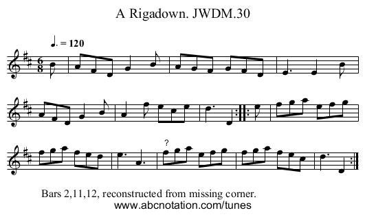 Rigadown. JWDM.30, A - staff notation
