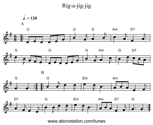 Rig-a-jig-jig - staff notation