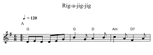 Rig-a-jig-jig - staff notation