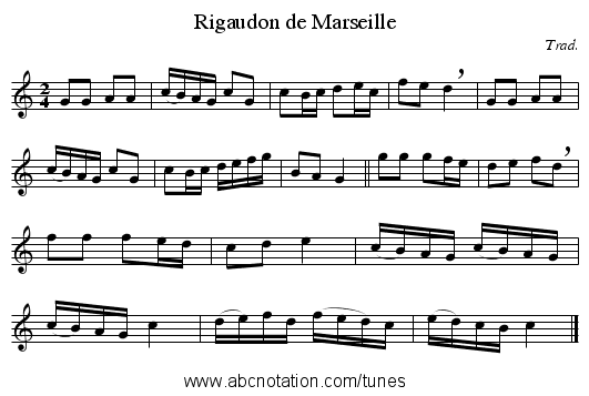 Rigaudon de Marseille - staff notation