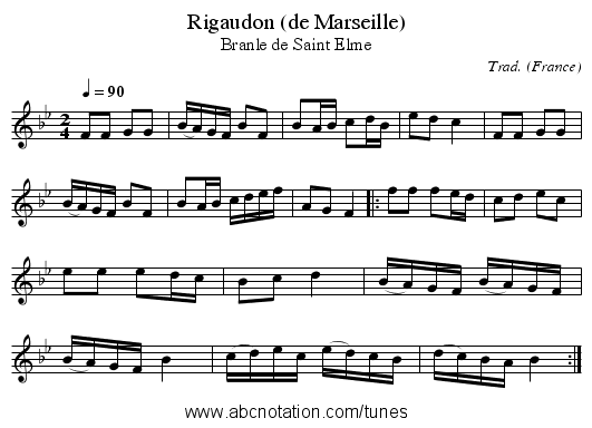 Rigaudon (de Marseille) - staff notation