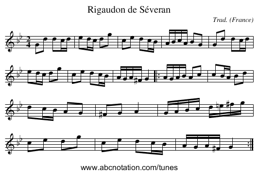 Rigaudon de Séveran - staff notation