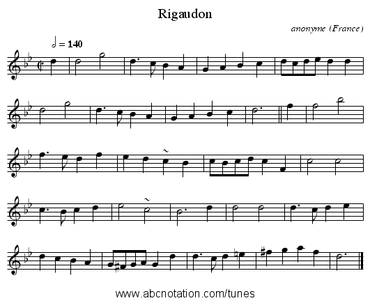 Rigaudon - staff notation