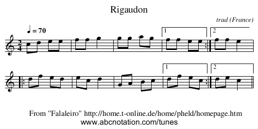 Rigaudon - staff notation