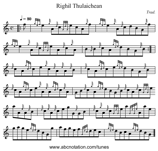 Righil Thulaichean - staff notation