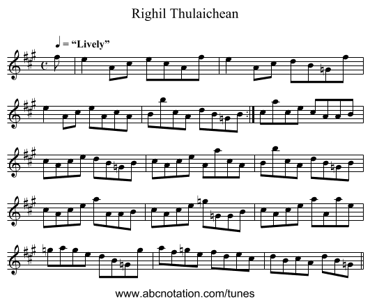 Righil Thulaichean - staff notation