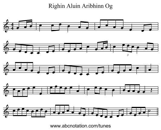 Righin Aluin Aribhinn Og - staff notation