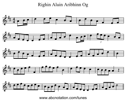 Righin Aluin Aribhinn Og - staff notation