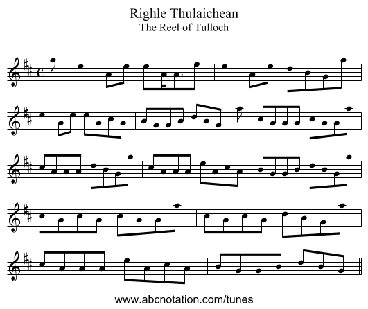 Righle Thulaichean - staff notation