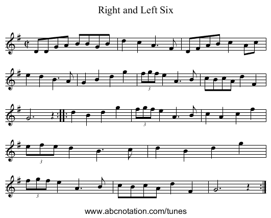 Right and Left Six - staff notation