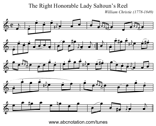 Right Honorable Lady Saltoun’s Reel, The - staff notation