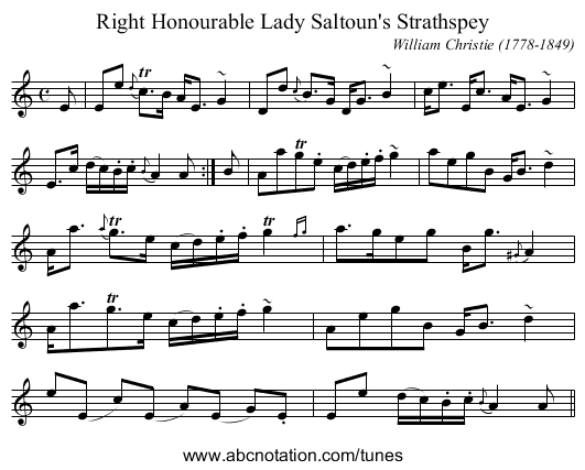 Right Honourable Lady Saltoun's Strathspey - staff notation