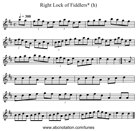 Right Lock of Fiddlers* (h) - staff notation
