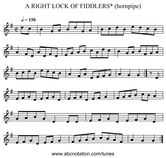 RIGHT LOCK OF FIDDLERS* (hornpipe), A - staff notation