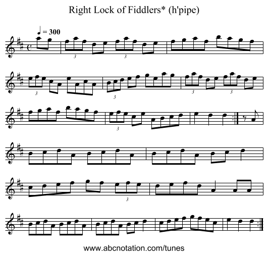 Right Lock of Fiddlers* (h'pipe) - staff notation
