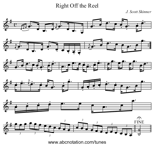 Right Off the Reel - staff notation