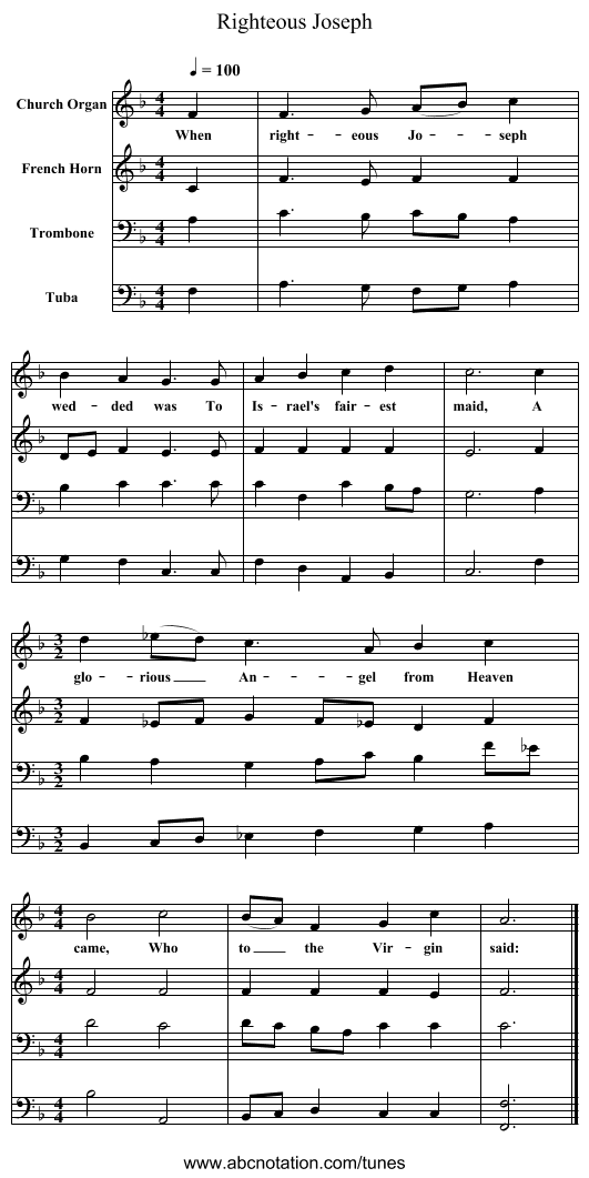 Righteous Joseph - staff notation