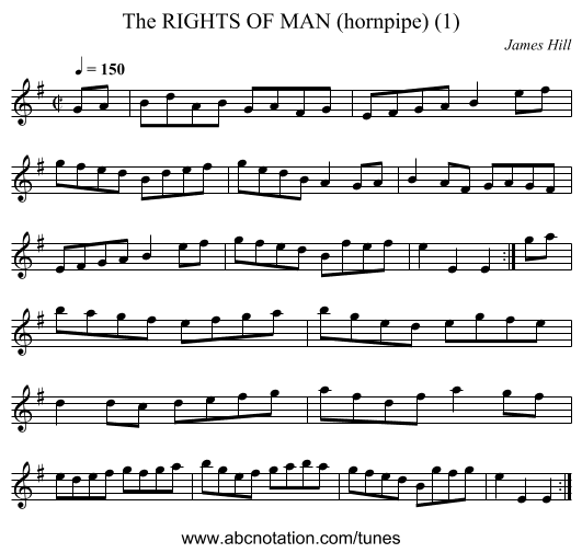 RIGHTS OF MAN (hornpipe) (1), The - staff notation
