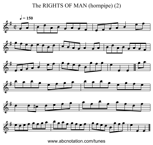 RIGHTS OF MAN (hornpipe) (2), The - staff notation