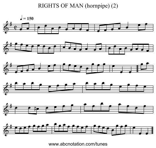 RIGHTS OF MAN (hornpipe) (2) - staff notation