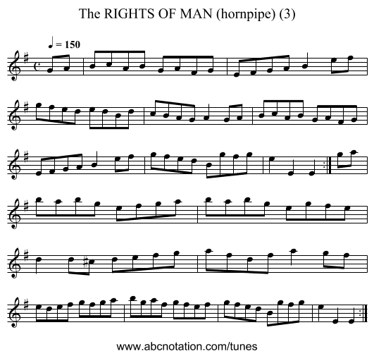 RIGHTS OF MAN (hornpipe) (3), The - staff notation