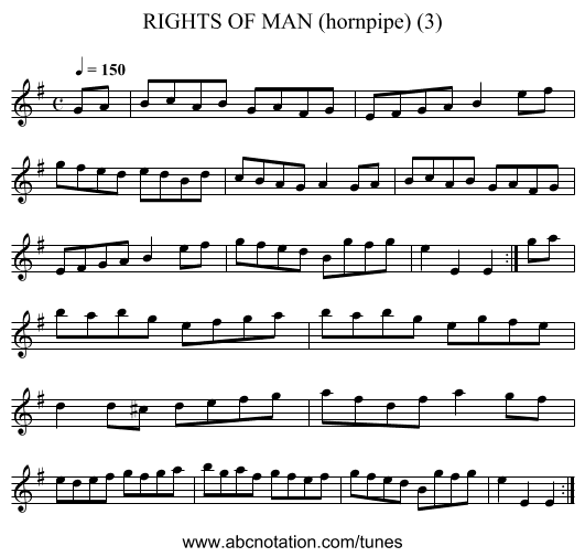 RIGHTS OF MAN (hornpipe) (3) - staff notation