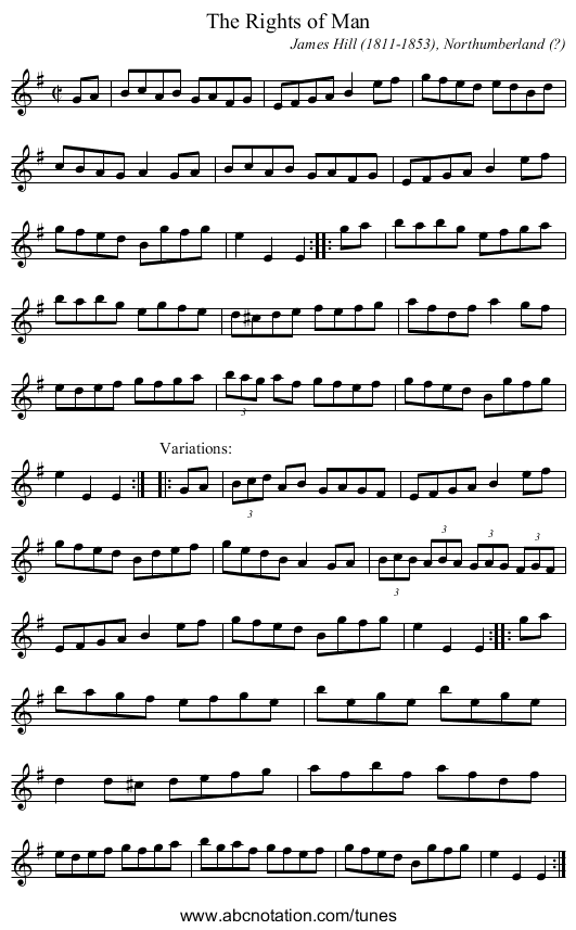 Rights of Man, The - staff notation