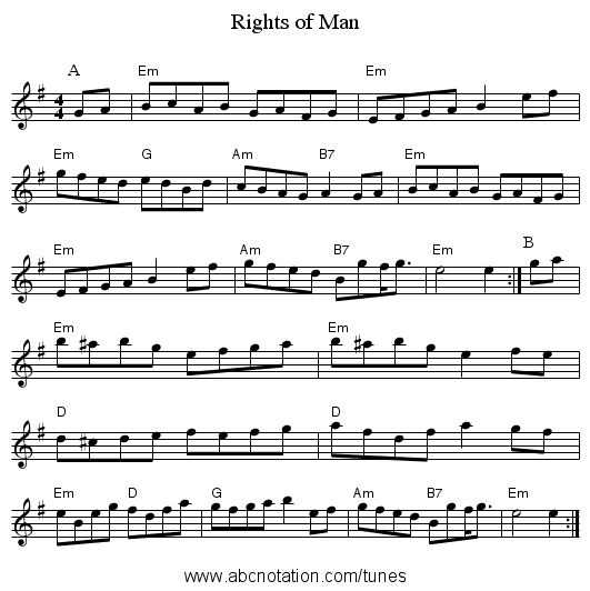 Rights of Man - staff notation