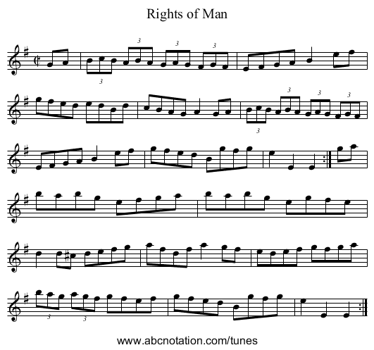 Rights of Man - staff notation