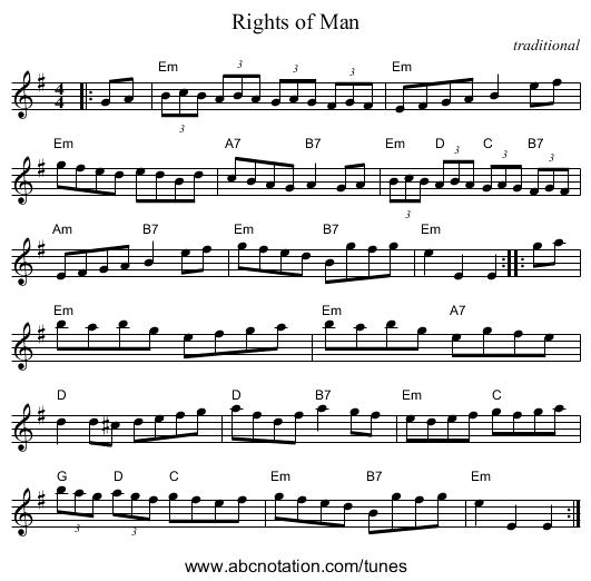 Rights of Man - staff notation