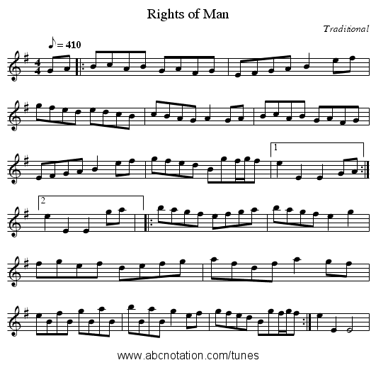 Rights of Man - staff notation