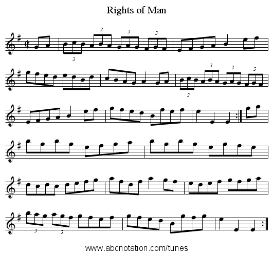 Rights of Man - staff notation