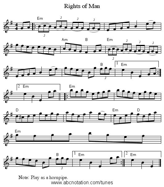 Rights of Man - staff notation