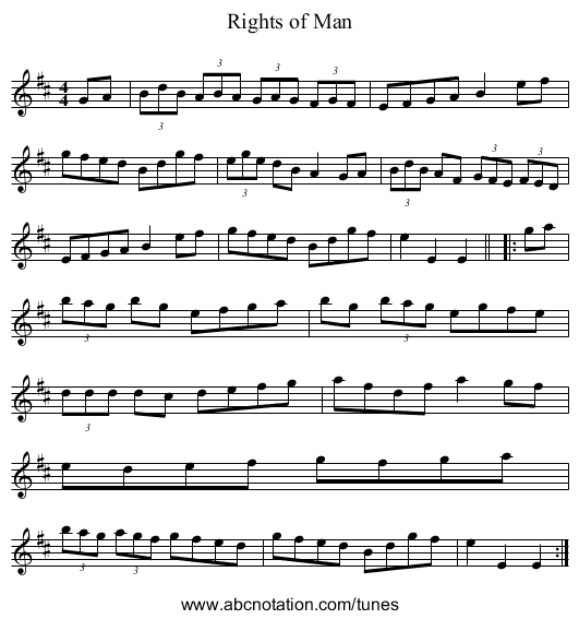 Rights of Man - staff notation