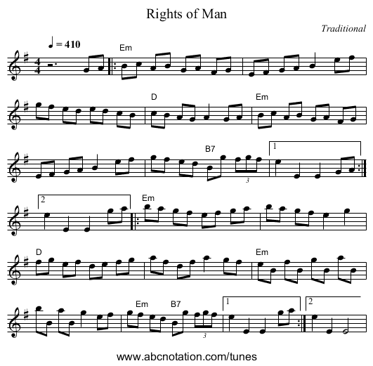 Rights of Man - staff notation