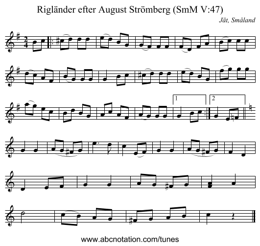 Rigländer efter August Strömberg (SmM V:47) - staff notation