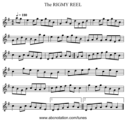 RIGMY REEL, The - staff notation