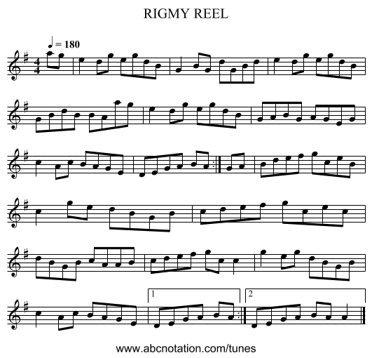 RIGMY REEL - staff notation