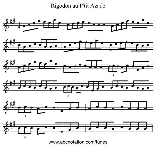 Rigodon au P'tit Azade - staff notation
