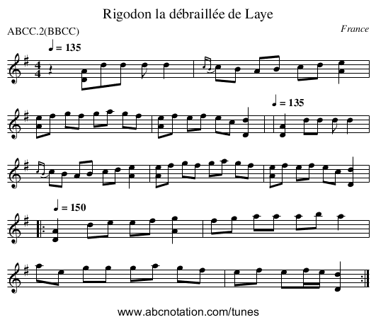 Rigodon la débraillée de Laye - staff notation