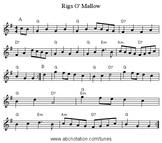Rigs O' Mallow - staff notation