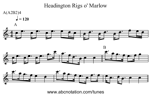 Rigs o' Marlow, Headington - staff notation