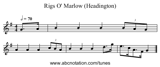 Rigs O' Marlow (Headington) - staff notation