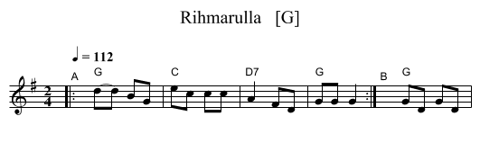 Rihmarulla   [G] - staff notation