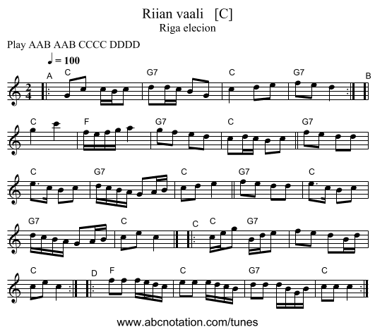 Riian vaali   [C] - staff notation