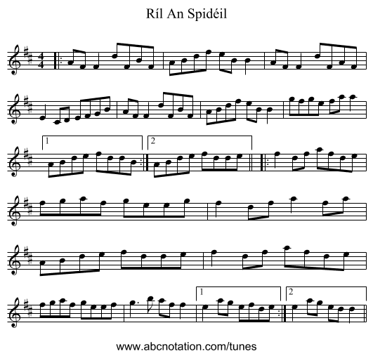 Ríl An Spidéil - staff notation