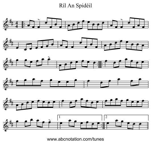 Ríl An Spidéil - staff notation