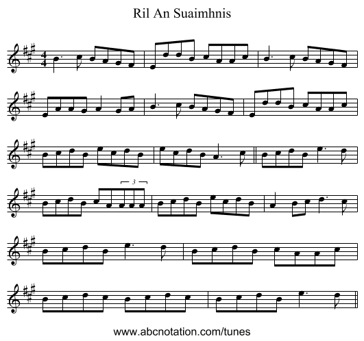 Ril An Suaimhnis - staff notation